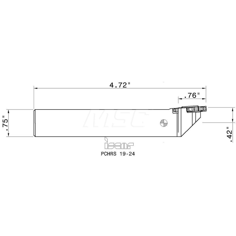 Iscar Indexable Grooving-Cutoff Toolholder: PCHRS 19-24 *, 0.031 to 0.189" Groove Width, 0.256" Max Depth of Cut, Right Hand - 2394823