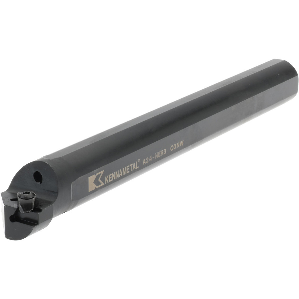 Kennametal Indexable Boring Bar: A24NER3, 50.8 mm Min Bore Dia, Right Hand Cut, 1-1/2" Shank Dia, 3 ° Lead Angle, Steel - 1094839