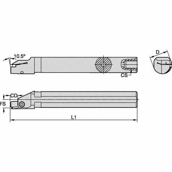 Kennametal Indexable Boring Bar: A20SEVSAR0312I033042, 33 mm Min Bore Dia, Right Hand Cut, 1-1/4" Shank Dia, 90 ° Lead Angle, Steel - 6116529