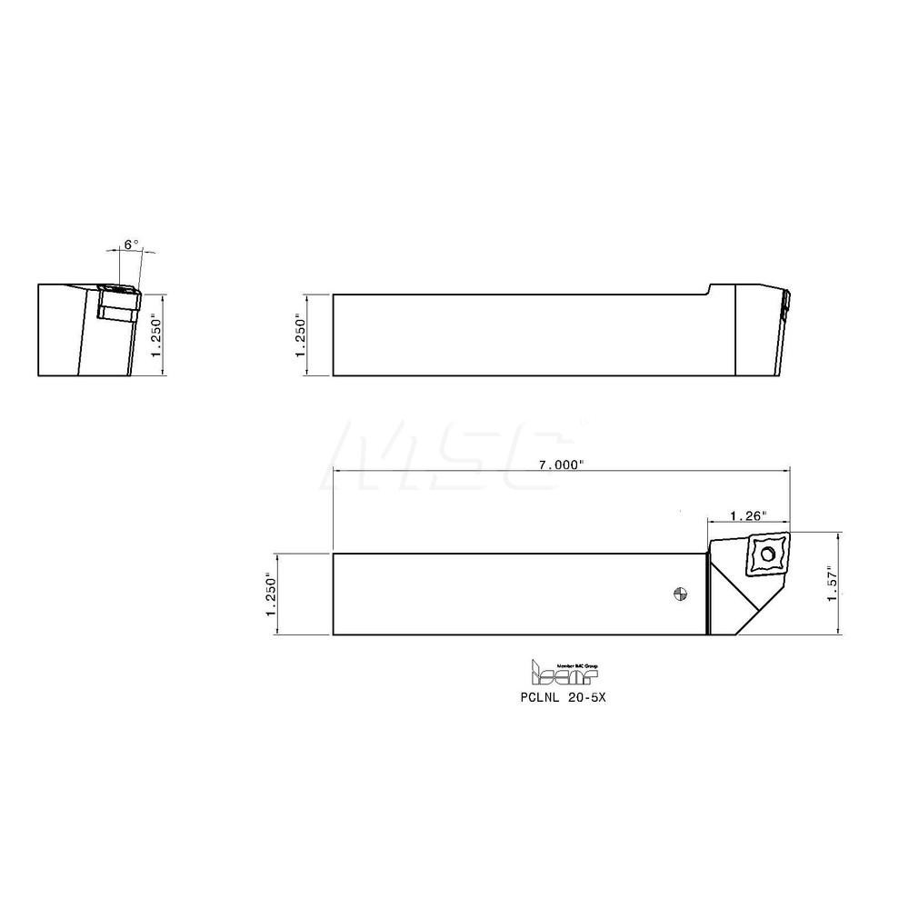 Iscar Indexable Turning Toolholder: PCLNL20-5X, Clamp - 3606674