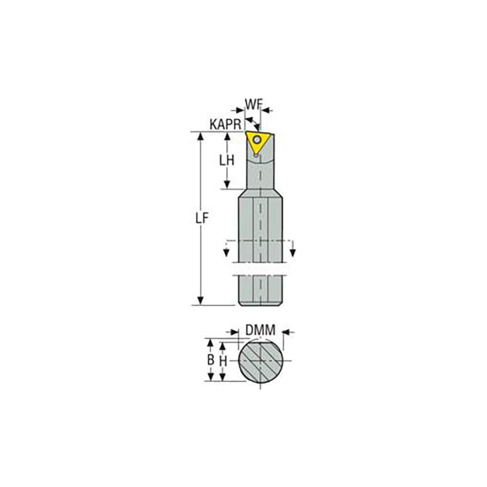Seco Indexable Boring Bar: H0408STLDR-1.2, 0.3000" Min Bore, Right Hand, -5 deg Lead, Heavy Metal - 00057666