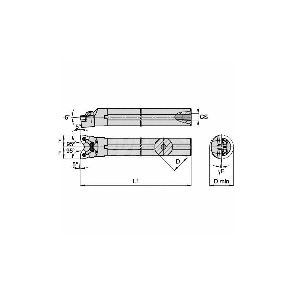 Kennametal Indexable Boring Bar: A24MWLNR4D, 1.8100" Min Bore, Right Hand, 5 deg Lead, Steel - 1096378