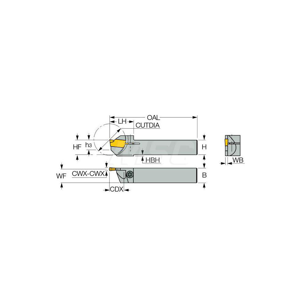 Iscar Indexable Grooving Toolholder: PHSR 12.7-2.4, External, Right Hand, 1" Max Workpiece Dia - 2800754