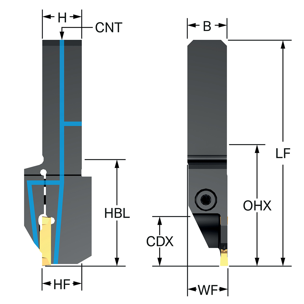 Sandvik Coromant Indexable Grooving-Cutoff Toolholder: C2R-QSA12-RH25CD, 25.4 mm Max Depth of Cut, Right Hand - 8196251