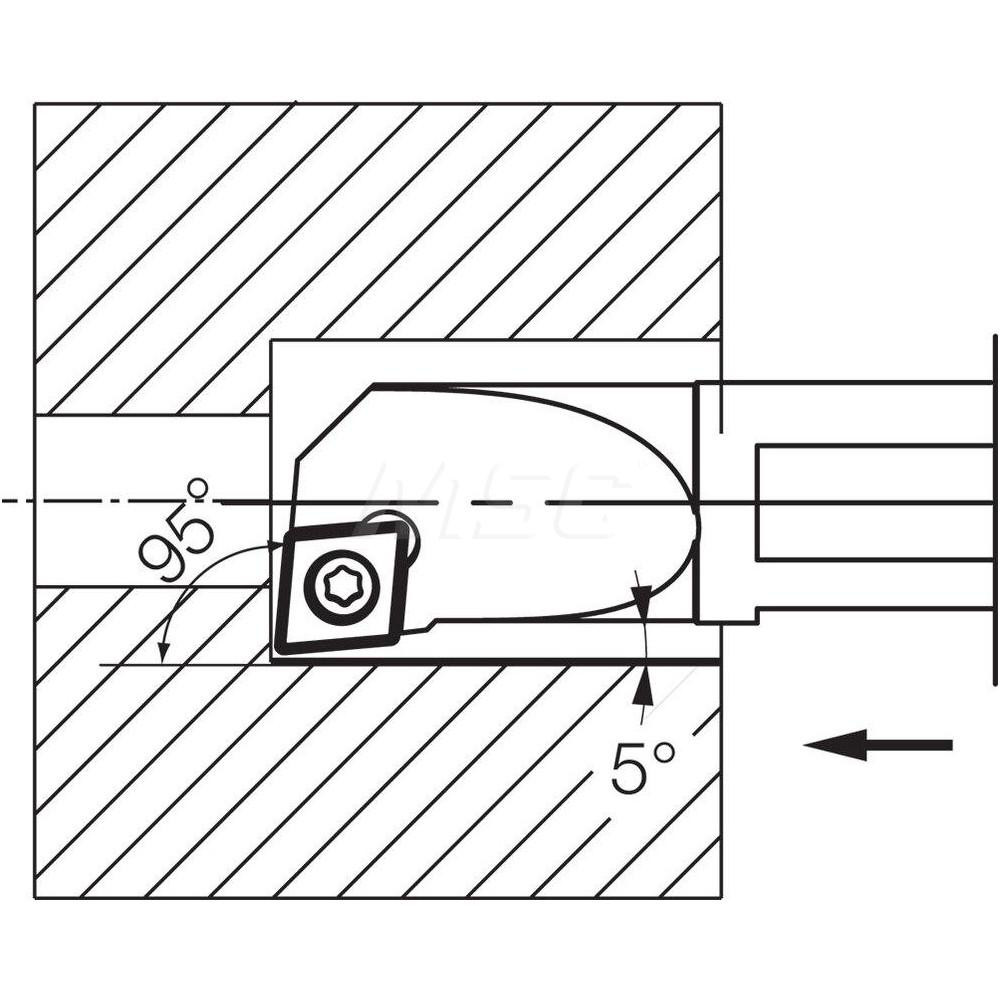 Kyocera Indexable Boring Bar: S12RSCLPL3, 0.9840" Min Bore, Left Hand, 5 deg Lead, Steel - THC89262