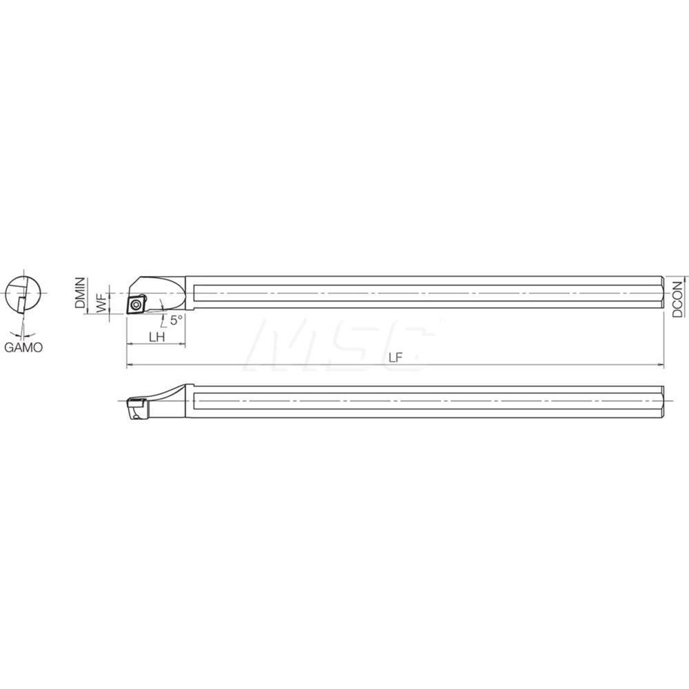 Kyocera Indexable Boring Bar: S12RSCLPL3, 0.9840" Min Bore, Left Hand, 5 deg Lead, Steel - THC89262