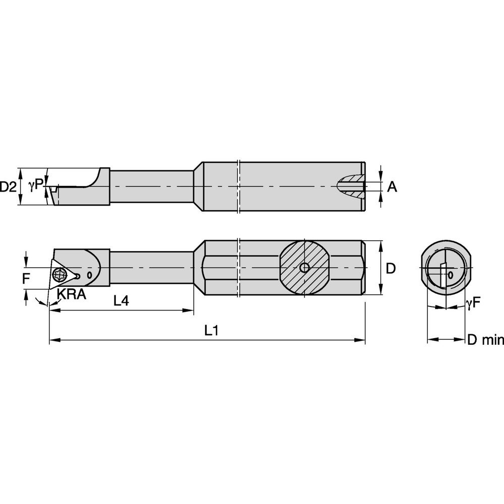Komet Indexable Boring Bar: S5A SWUCR050W, 0.2810" Min Bore, Right Hand, 93 deg Lead - K14348597