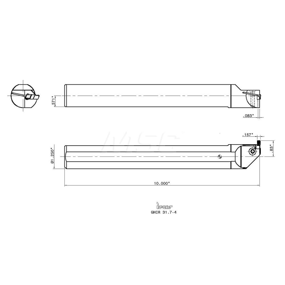 Iscar Indexable Boring Bar: GHIR-31.7-4 ISCAR TOOL, 1.48" Min Bore Dia, Right Hand Cut, 1-1/4" Shank Dia - 2800353