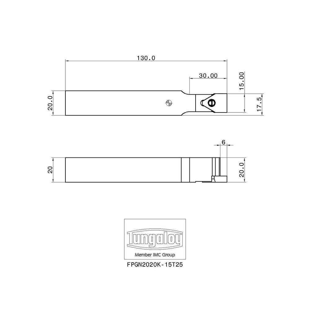 Tungaloy Indexable Grooving Toolholder: FPGN2020K-15T25, External, Neutral - 6706955