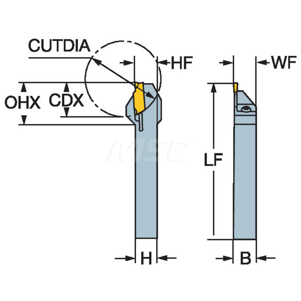 Sandvik Coromant Indexable Grooving Toolholder: RF123E039-06B-S, Internal or External, Right Hand, 0.78" Max Workpiece Dia - 5740823