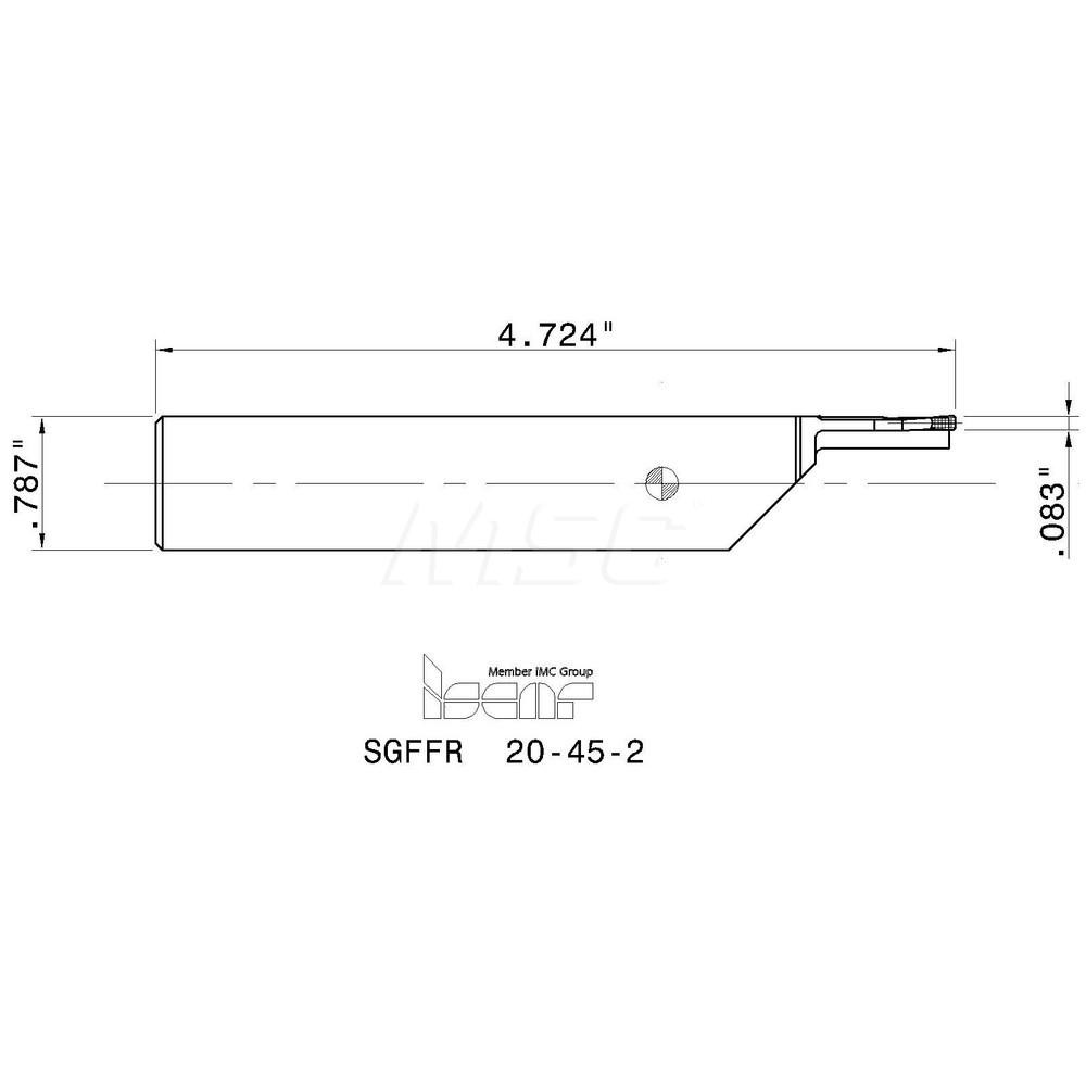 Iscar Indexable Grooving Toolholder: SGFFR 20-45-2, Internal, Right Hand, 61 mm Max Workpiece Dia - 2300378