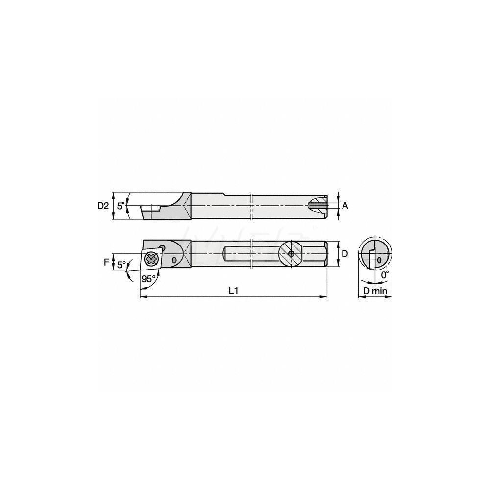 Kennametal Indexable Boring Bar: E05MSCLDL12, 9.04 mm Min Bore, Left Hand, 7.93 mm Shank Dia, 5 deg Lead, Solid Carbide - 1937956