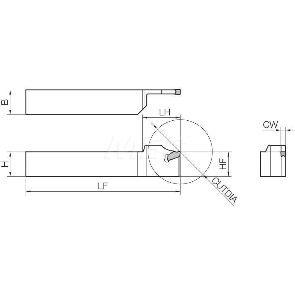 Kyocera Indexable Cutoff Toolholder: 1.55" Max Depth of Cut, 3.1" Max Workpiece Dia, 0.189" Min Insert Width, Right Hand - 8801669