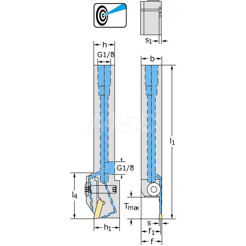 Walter Indexable Grooving-Cutoff Toolholder: G1011.16L-6T32GX24-P, 6 mm Max Groove Width, 32 mm Max Depth of Cut, Left Hand - 6827213