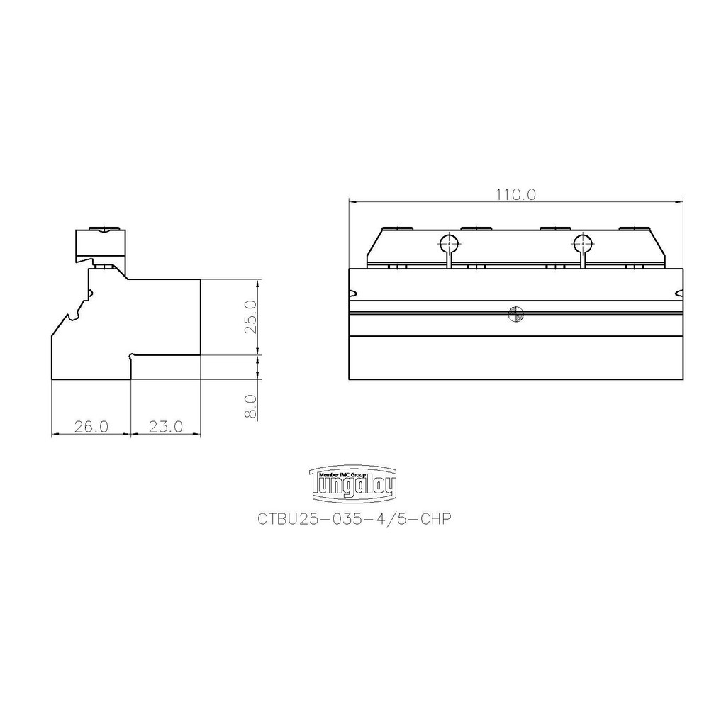 Tungaloy Tool Block Style CTBU-CHP, 110mm OAL, Indexable Cutoff Blade Tool Block - 6734873