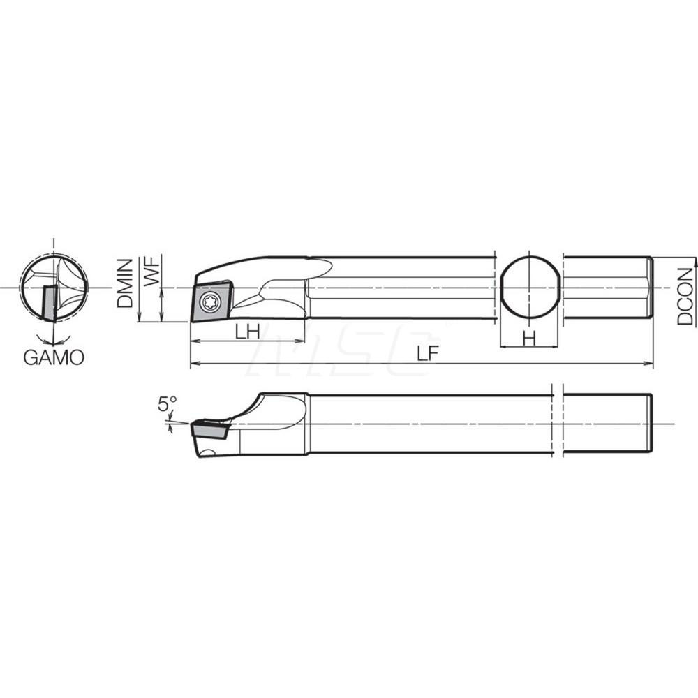 Kyocera Indexable Boring Bar: S12RSCLPR3, 0.9840" Min Bore, Right Hand, 5 deg Lead, Steel - THC89268