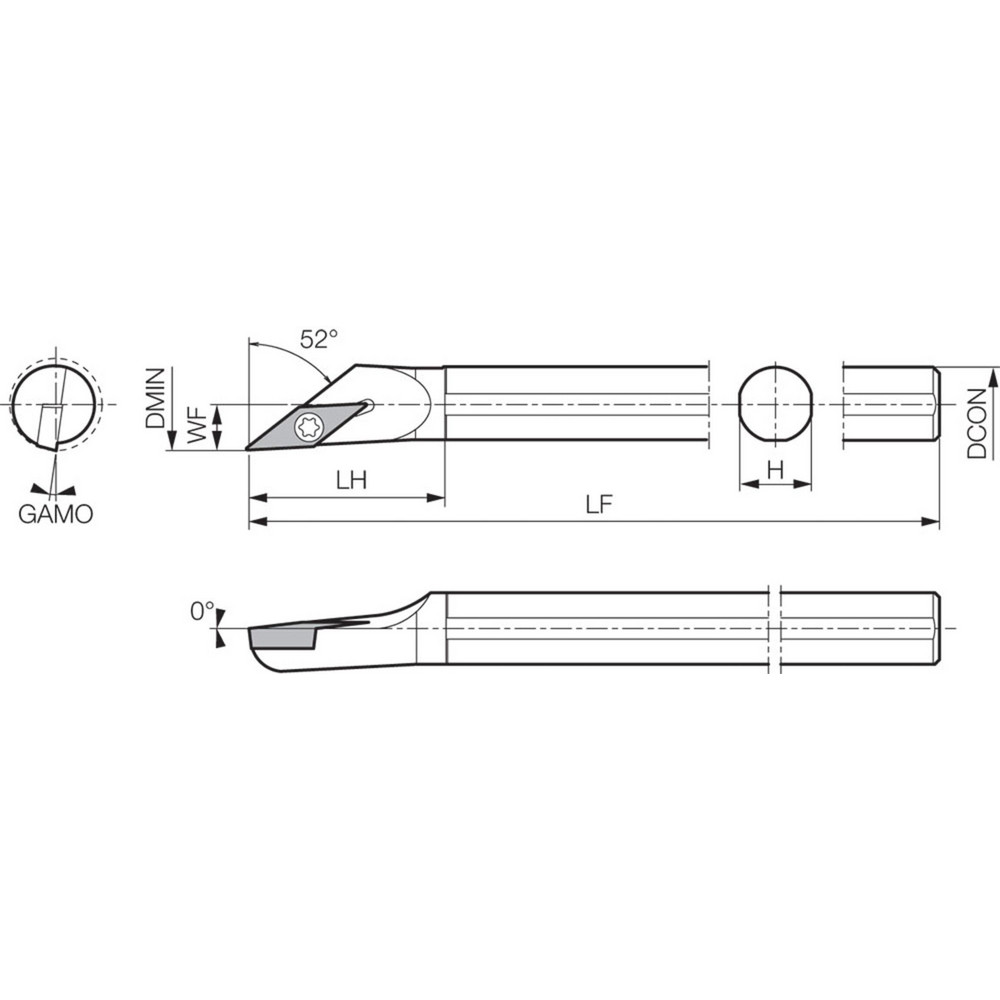Kyocera Indexable Boring Bar: S10XSVJBL2, 0.78" Min Bore Dia, Left Hand Cut, 5/8" Shank Dia, 52 ° Lead Angle, Steel - THC89314