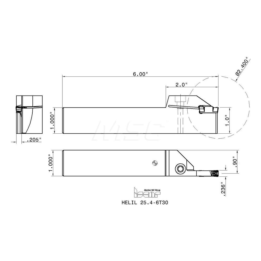 Iscar Indexable Grooving Toolholder: HELIL 25.4-6T30, External, Left Hand, 2.36" Max Workpiece Dia - 2500457