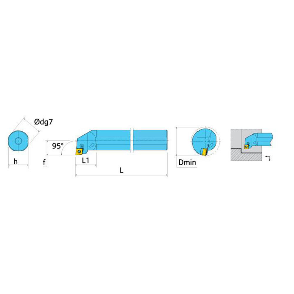 Ingersoll Cutting Tools Indexable Boring Bar: A20U-HCLNR-33, 1-1/2" Min Bore, 1-1/4" Shank Dia, 95 deg Lead, Steel - 6116545