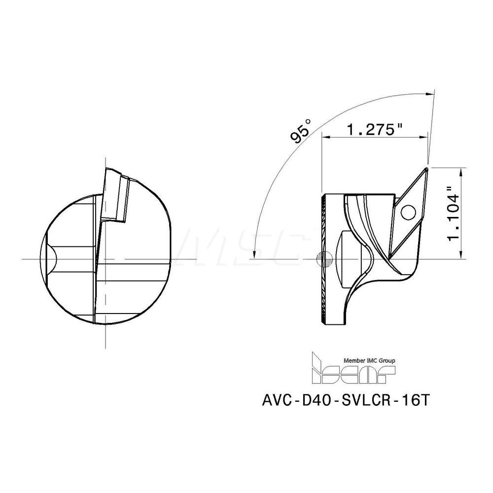 Iscar Replaceable Boring Bar Heads; Compatible Insert Style: VCMT; Insert Style: VN; Compatible Insert Size Code: 332-F3M; Tool Material: Steel; Multi-use Tool: No; Lead Angle: 95 deg; Through Coolant: Normal Pressure; Yes; For Shank Dia: 1.575 in; 40 mm; Cutting Tool Application: Turning - 3332995