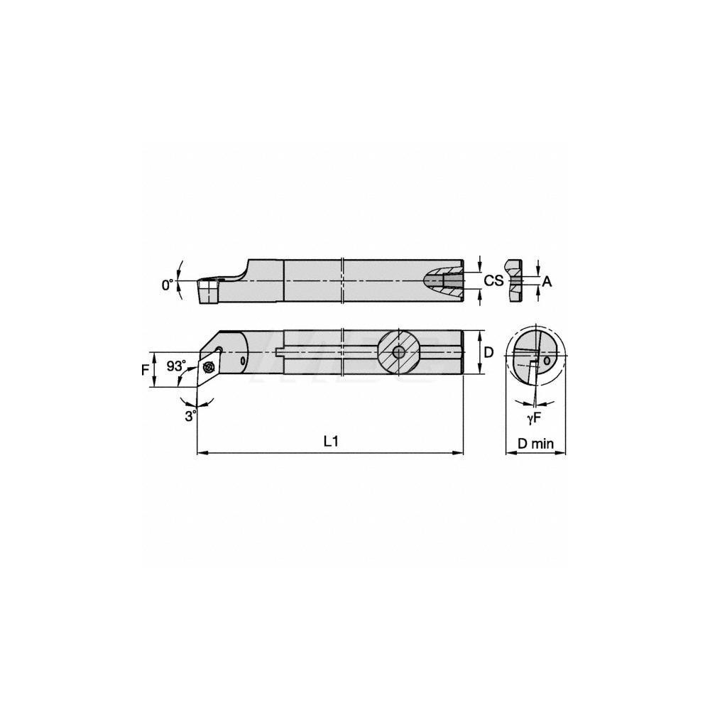 Kennametal Indexable Boring Bar: A08SDUCL2, 18.54 mm Min Bore, Left Hand, 12.70 mm Shank Dia, -3 deg Lead, Steel - 1328621