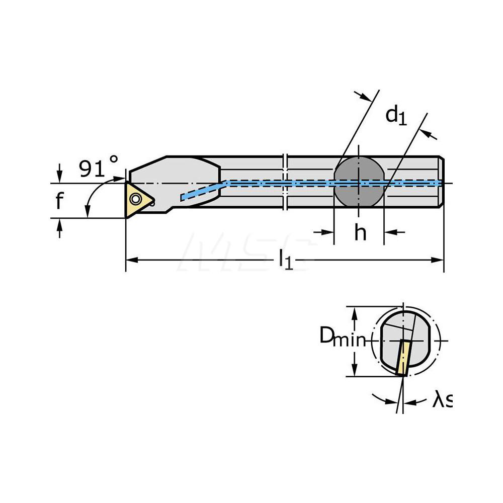 Walter Indexable Boring Bar: A06M-STFCR2, 0.4800" Min Bore, Right Hand, 91 deg Lead, Steel - 5364728