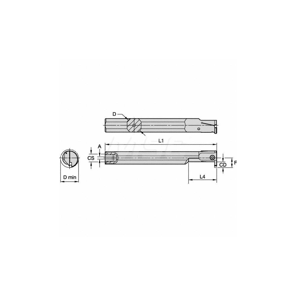 Kennametal Indexable Boring Bar: A16REVEML0310I, 1-1/4" Min Bore Dia, Left Hand Cut, 1-1/4" Shank Dia, Steel - 5954299