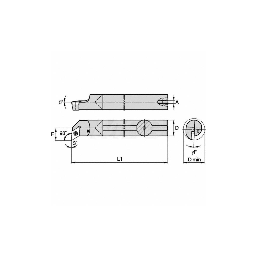 Kennametal Indexable Boring Bar: E12SSDUPL3 KWH, 24.89 mm Min Bore, Left Hand, 19.05 mm Shank Dia, -3 deg Lead, Solid Carbide - 1152747