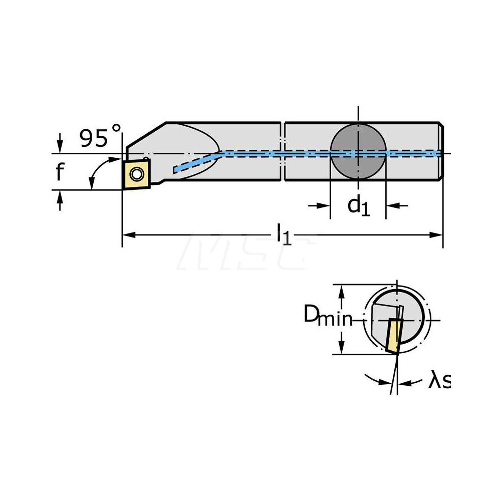 Walter Indexable Boring Bar: E10R-SCLCR2, 19.61 mm Min Bore, Right Hand, 95 deg Lead, Solid Carbide (Shank) & Steel (Head) - 5364753