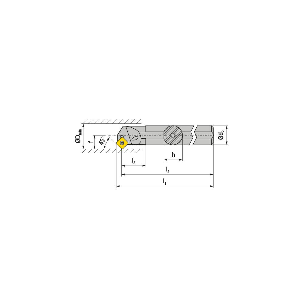 Iscar Indexable Boring Bar: GEHIUR 16U, 16 mm Min Bore Dia, Right Hand Cut, 16 mm Shank Dia, 45 ° Lead Angle - 2801202