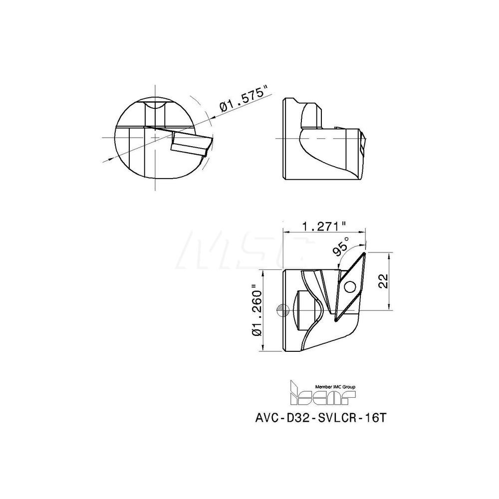 Iscar Replaceable Boring Bar Heads; Compatible Insert Style: VCMT; Insert Style: VN; Compatible Insert Size Code: 332-F3M; Tool Material: Steel; Multi-use Tool: No; Lead Angle: 95 deg; Through Coolant: Normal Pressure; Yes; For Shank Dia: 32 mm; 1.26 in; Cutting Tool Application: Turning - 3332997