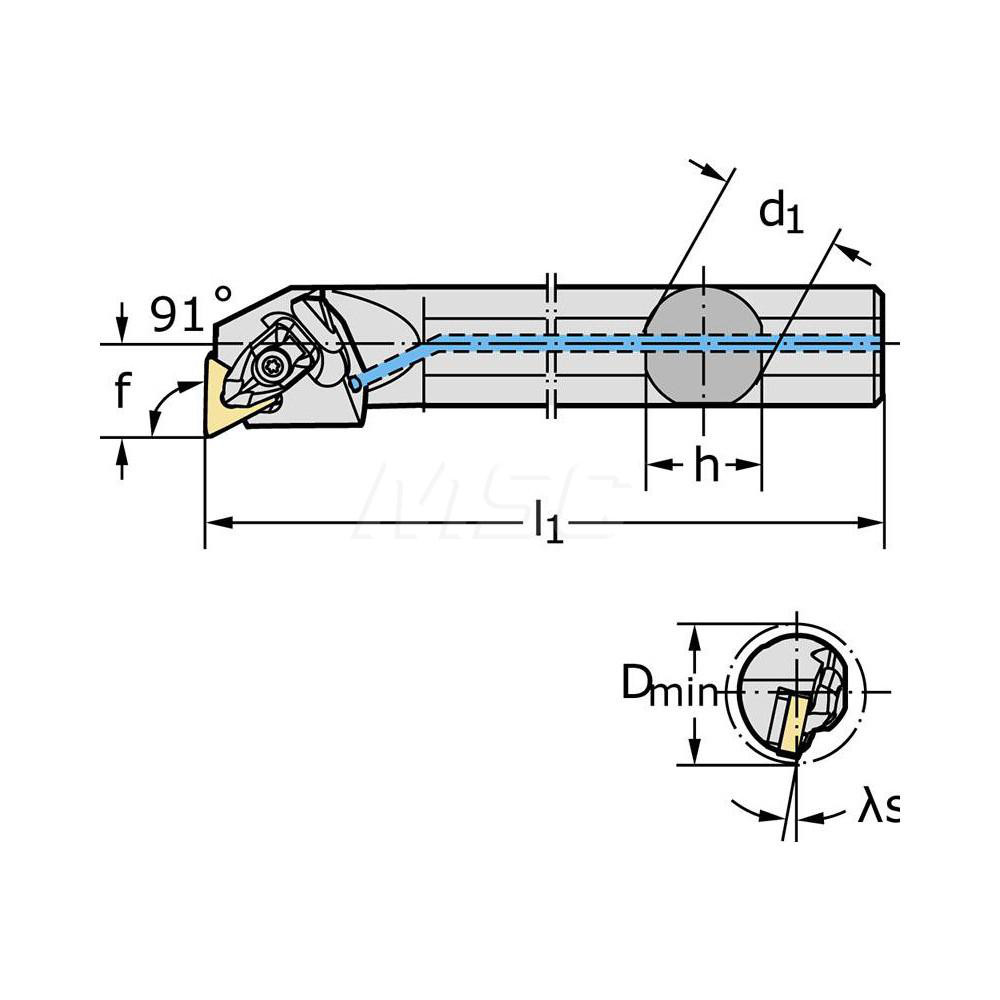 Walter Indexable Boring Bar: A20T-DTFNR3, 1.4680" Min Bore, Right Hand, 91 deg Lead, Steel - 5335144