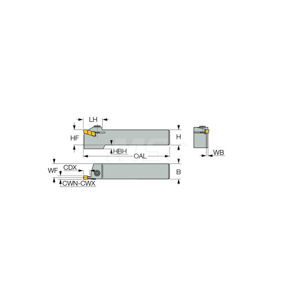 Iscar Indexable Cutoff Toolholder: 0.36" Max Depth of Cut, 0.11" Min Insert Width, Right Hand - 2800153