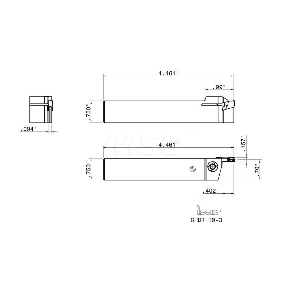 Iscar Indexable Cutoff Toolholder: 0.36" Max Depth of Cut, 0.11" Min Insert Width, Right Hand - 2800153