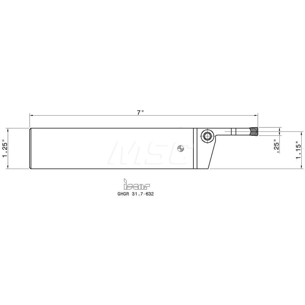 Iscar Indexable Grooving-Cutoff Toolholder: GHGR 31.7-632, 0.236 to 0.315" Groove Width, 1.26" Max Depth of Cut, Right Hand - 2800780