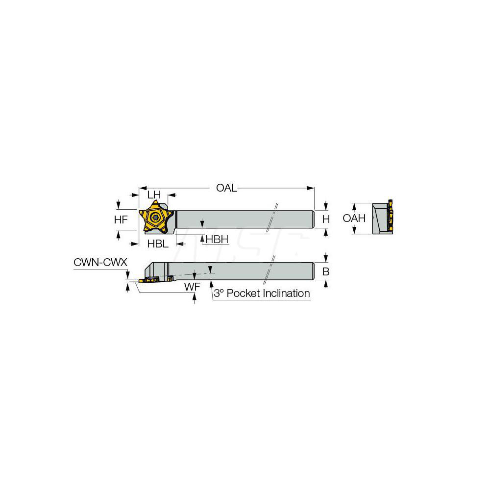 Iscar Indexable Grooving-Cutoff Toolholder: PCHRS20-24, 0.8 to 4.8 mm Groove Width, Right Hand - 2395265