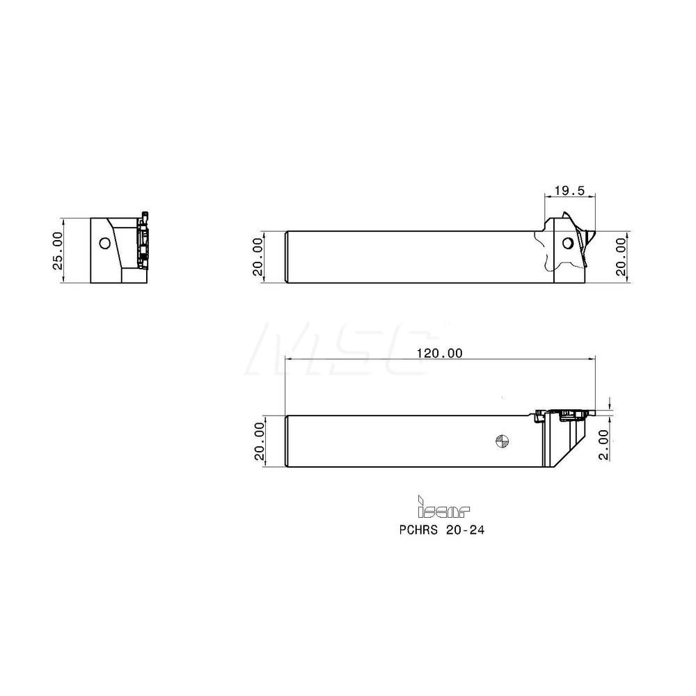 Iscar Indexable Grooving-Cutoff Toolholder: PCHRS20-24, 0.8 to 4.8 mm Groove Width, Right Hand - 2395265