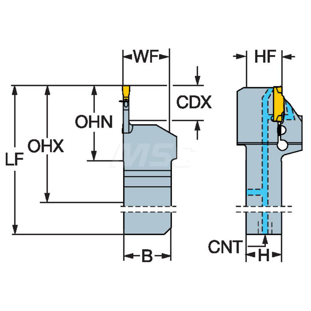 Sandvik Coromant Indexable Grooving Toolholder: QS-RF123G080C16E, Internal or External, Right Hand - 6537342