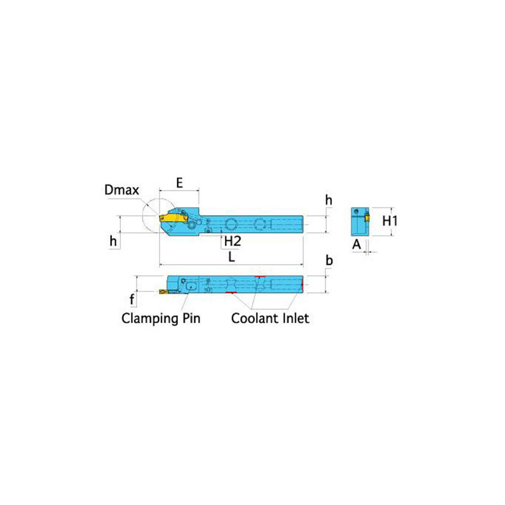 Ingersoll Cutting Tools Indexable Grooving Toolholder: TTEL15.9-32-2SH-TB, 1.34" Max Workpiece Dia - 6185062
