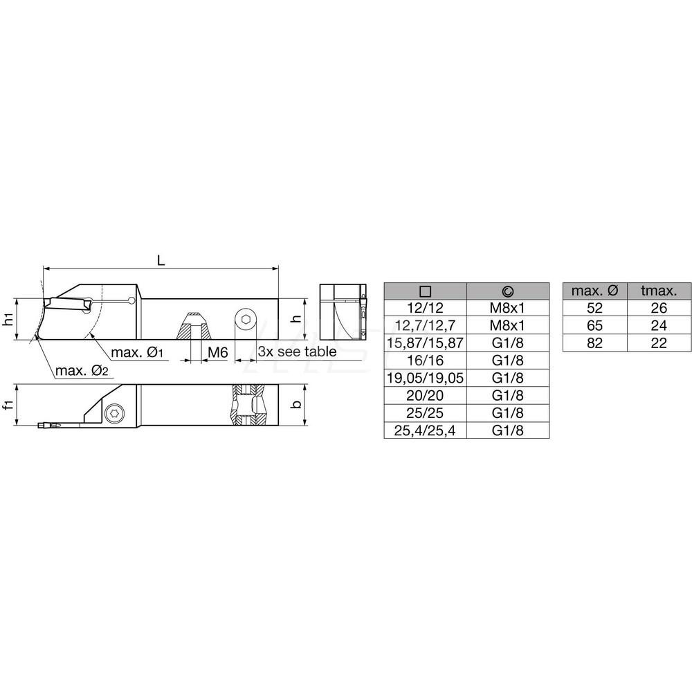 Guhring Indexable Grooving Toolholder: GH22220201090003RIK.52, External, Right Hand, 52 mm Max Workpiece Dia - 9261020220700