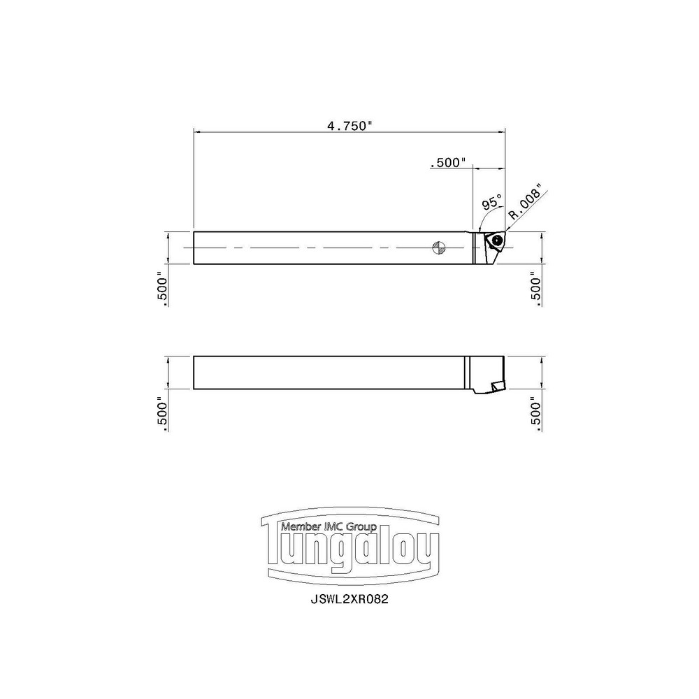 Tungaloy Indexable Turning Toolholder: JSWL2XR082, 95.0 deg Lead Angle, Screw - 6712848