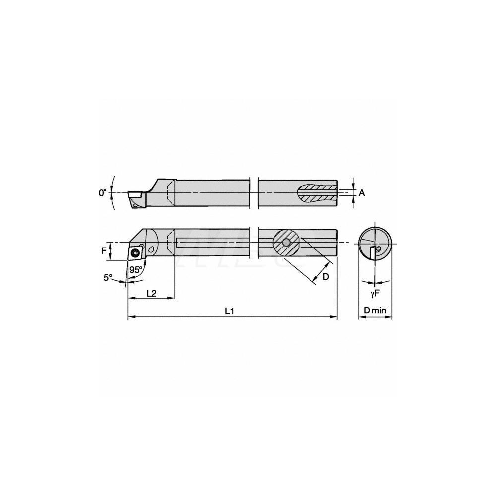 Kennametal Indexable Boring Bar: L12R-SCLPL3, 0.9300" Min Bore, Left Hand, -5 deg Lead, Heavy Metal - 3331038