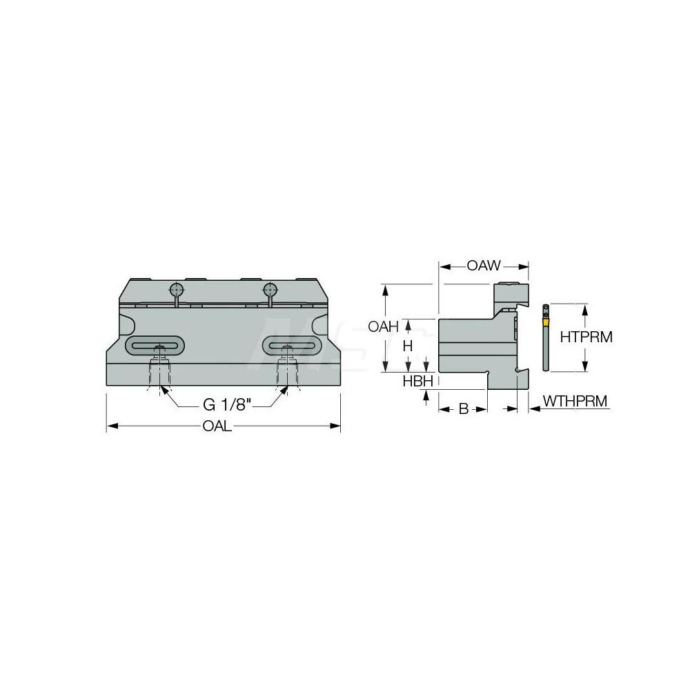 Iscar Tool Block Style TGTBU, 1.26" Blade Height, 4.331" OAL, 2.11"& OAH, Indexable Cutoff Blade Tool Block - 2302501