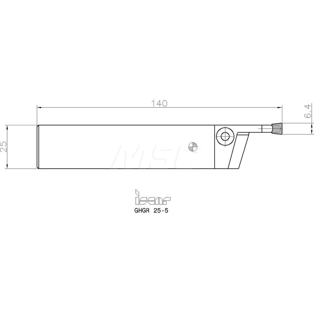 Iscar Indexable Grooving-Cutoff Toolholder: GHGR25-5, 5 to 6.4 mm Groove Width, Right Hand - 2800274