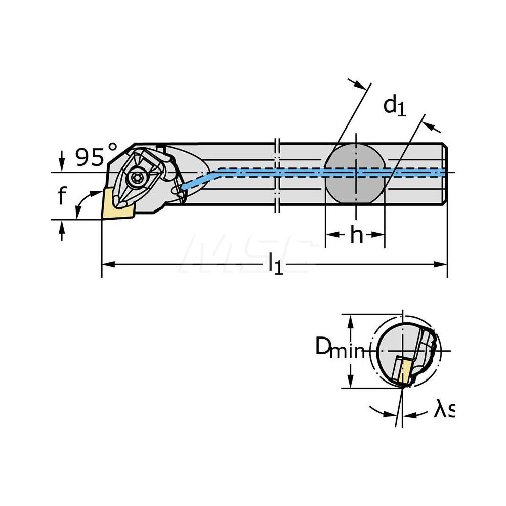 Walter Indexable Boring Bar: A16T-DCLNL4, 1.2800" Min Bore, Left Hand, 95 deg Lead, Steel - 5097448