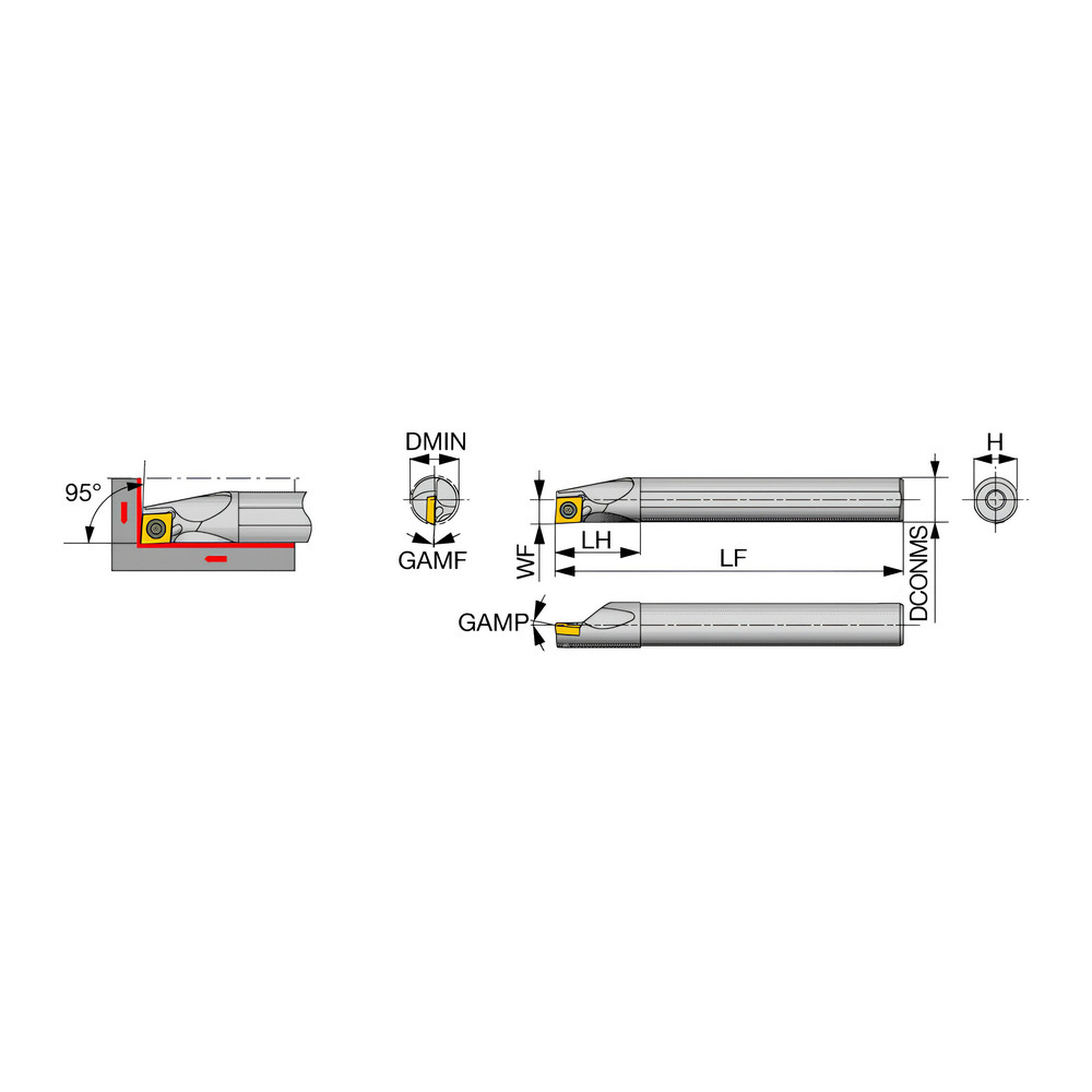 Tungaloy Indexable Boring Bar: A06-SCLPL2-D08, 1/2" Min Bore, 3/8" Shank Dia, 95 deg Lead, Steel - 6992192