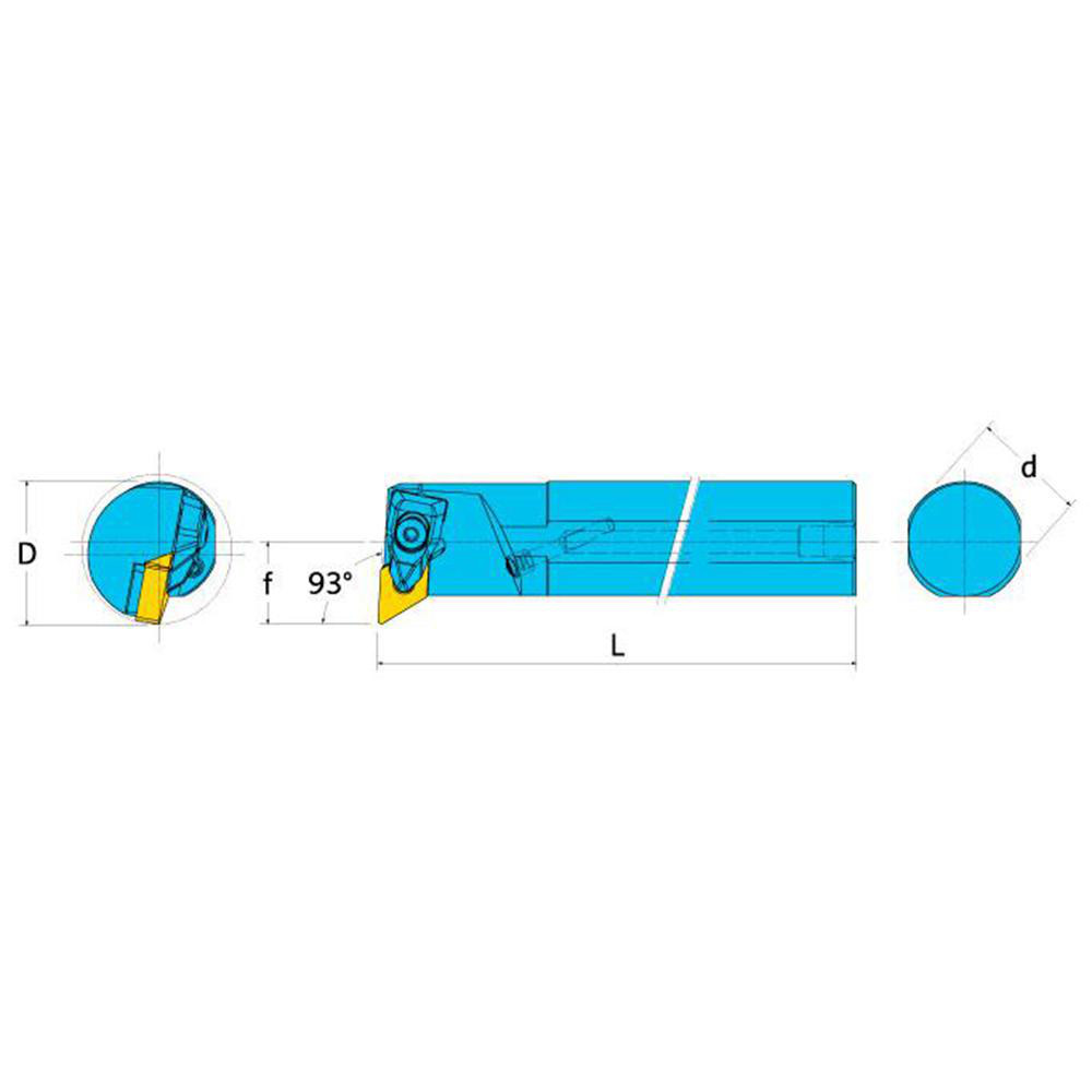 Ingersoll Cutting Tools Indexable Boring Bar: A20U-TDUNR-3, 1-3/4" Min Bore, 1-1/4" Shank Dia, 93 deg Lead, Steel - 3604432