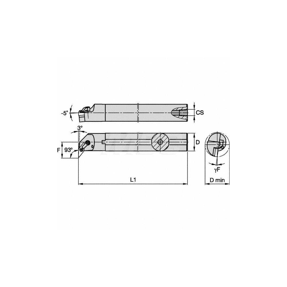 Kennametal Indexable Boring Bar: A24MVUNL3, 50.80 mm Min Bore, Left Hand, 38.10 mm Shank Dia, -3 deg Lead, Steel - 1096469