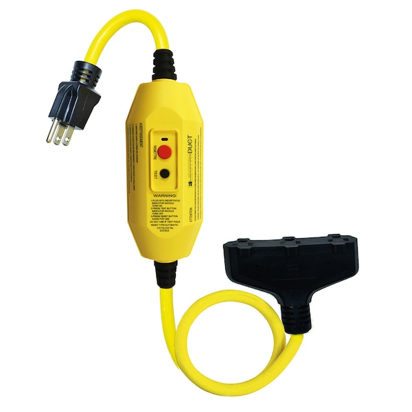Electriduct SJTW; Inline GFCI GFCI Extension Cord, 12 AWG, Indoor/Outdoor, 12/3, 3 Outlets, Yellow, 2 ft - GFCI-ED-IL2FT3P