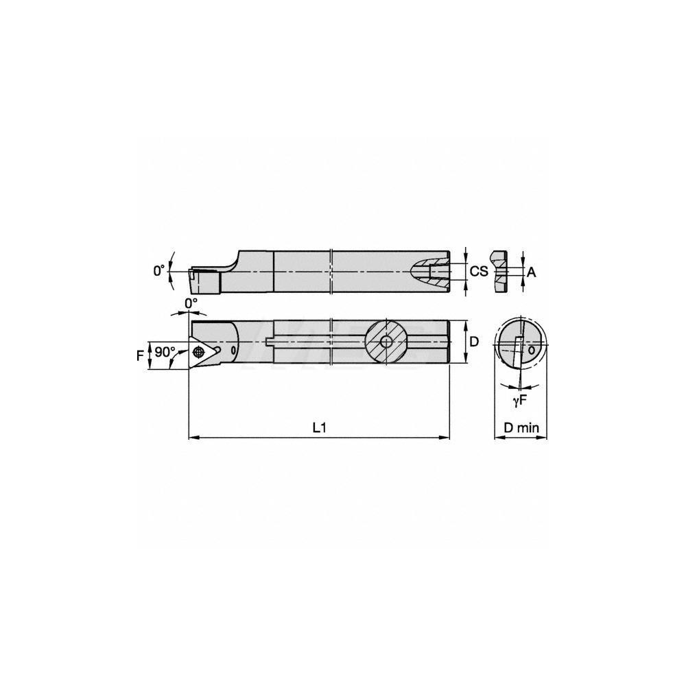 Kennametal Indexable Boring Bar: A16STFCR3, 30.48 mm Min Bore, Right Hand, 25.40 mm Shank Dia, Steel - 1328603